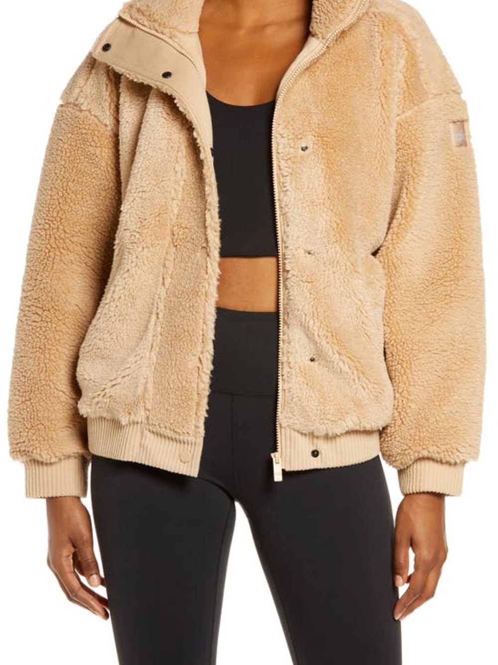 ALO Varsity Sherpa Jacket in Camel XS oversized